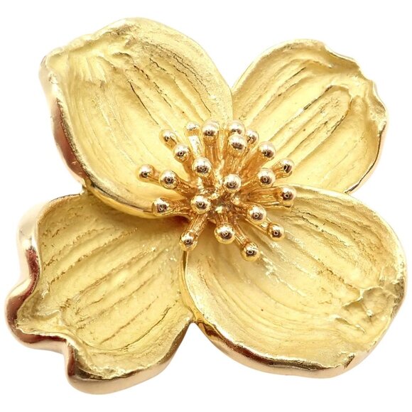 Authentic! Tiffany & Co. 18k Yellow Gold Dogwood Flower Pin Brooch - Picture 1 of 10